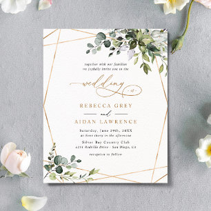 Elegant Rustic Greenery Gold Wedding Uitnodiging