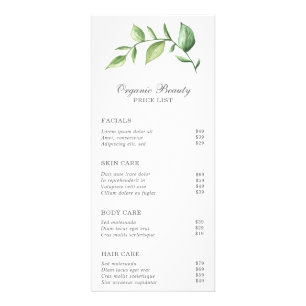 Elegant Rustic Greenery Schoonheidssalon Prijslijs Reclamekaart