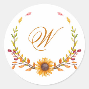 Elegant Rustic Herfst Floral Bouquet Monogram Ronde Sticker