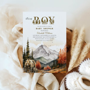 Elegant Rustic Het is een Jongen Berg Beer Baby Sh Kaart