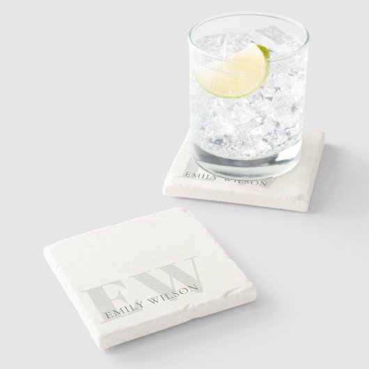 Elegant Rustic Ivory Dusky Grey Monogram Stenen Onderzetter (Zijkant)