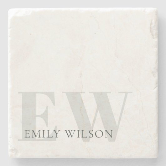 Elegant Rustic Ivory Dusky Grey Monogram Stenen Onderzetter (Voorkant)