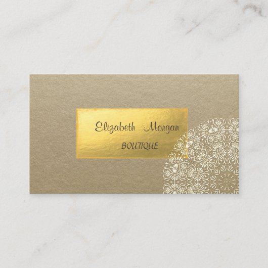 Elegant Rustic, Kraft, Gold Lace Visitekaartje (Voorkant)