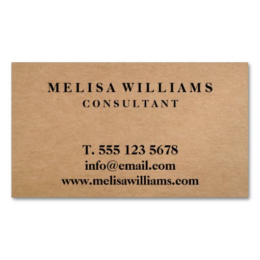 Elegant Rustic Kraft Magnetisch Visitekaartje (Voorkant)