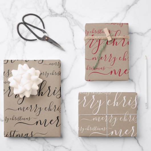 Elegant Rustic Kraft Paper Merry Kerstscript (Voorkant)