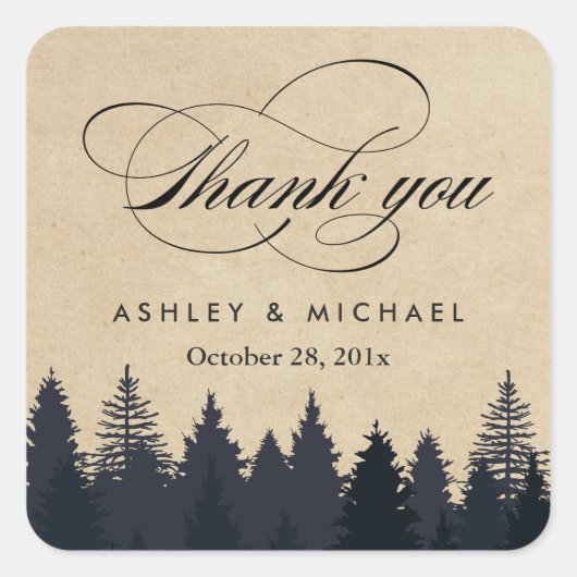 Elegant Rustic Kraft Pine Trees Dank je wel Vierkante Sticker (Voorkant)