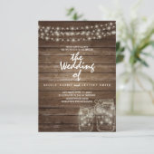 Elegant Rustic Mason Jar Lights Wedding Uitnodigin Kaart (Staand voorkant)