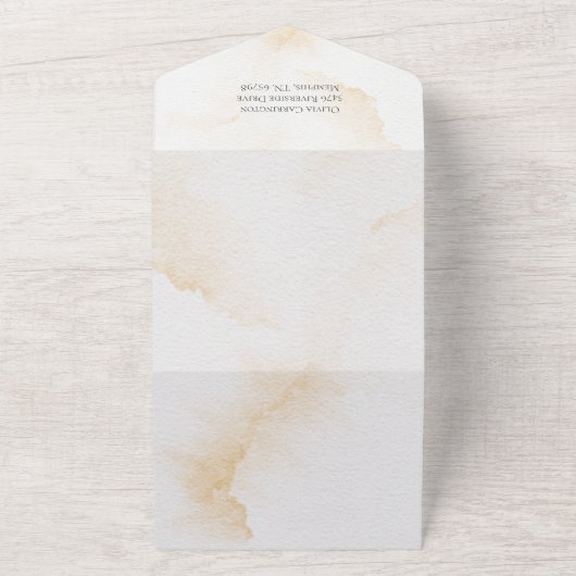 Elegant Rustic Monogram Waterverf Foto bruiloft All In One Uitnodiging (Buitenkant)