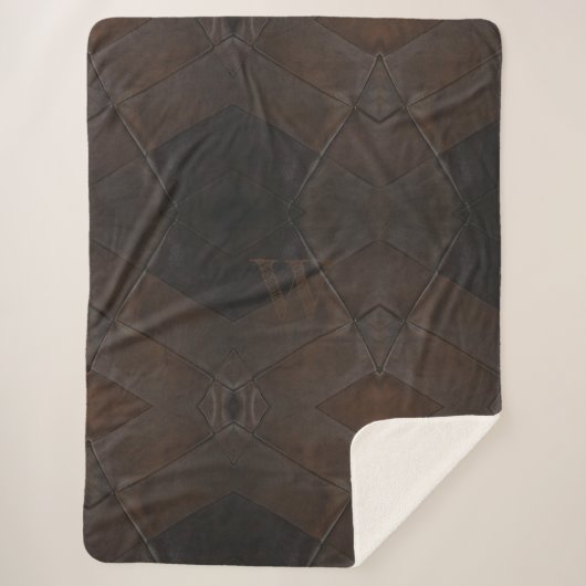 Elegant Rustic Monogrammed bruin leder Sherpa Deken (Voorkant)