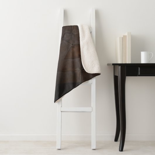 Elegant Rustic Monogrammed bruin leder Sherpa Deken (In situ)
