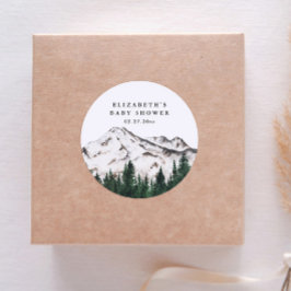 Elegant Rustic Mountains Baby shower Ronde Sticker