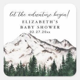 Elegant Rustic Mountains Baby shower Vierkante Sticker