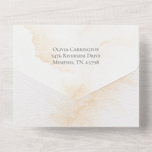 Elegant Rustic Neutral Waterverf Foto bruiloft All In One Uitnodiging (Achterkant)