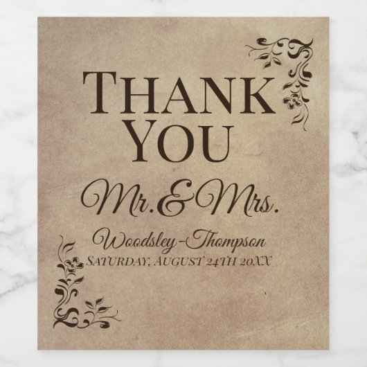 Elegant Rustic Parchment Paper Scroll Hartelijk da Wijn Etiket (Enkel label)