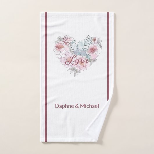 Elegant Rustic Pink Moderne Chic Heart Script (Serviette à main)