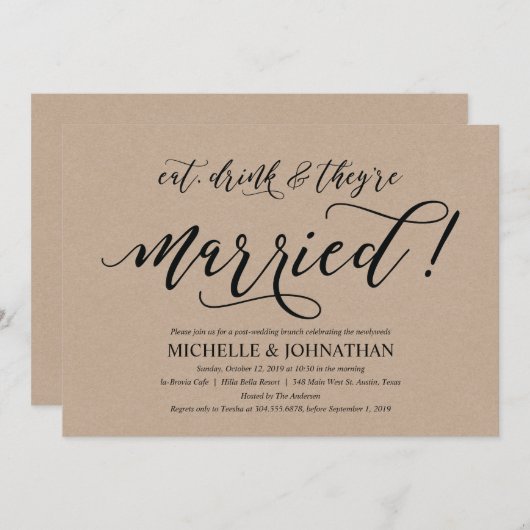 Elégant Rustic Post Mariage Brunch Invitation Card (Devant / Derrière)