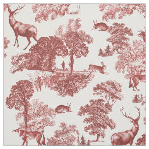 Elegant Rustic Red, Frans Toile Deer Fox Stof