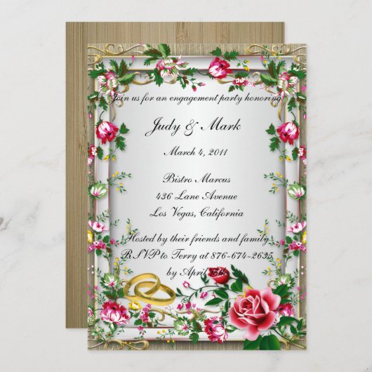 Élégant Rustic Red Roses Engagement Invitation (Devant / Derrière)