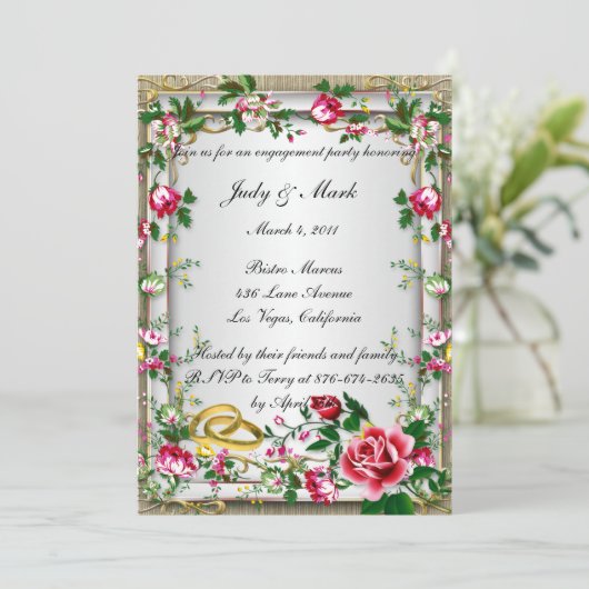 Elegant Rustic Red Roses Engagement Party nodigt u Kaart (Staand voorkant)