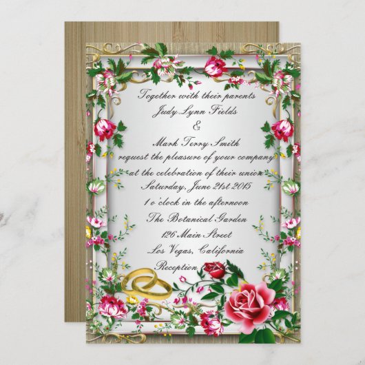 Elégant Rustic Red Roses Invitation (Devant / Derrière)