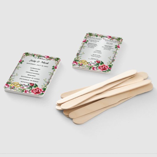 Elegant Rustic Red Roses Wedding Program Fans Handwaaier (Niet-gemonteerd)