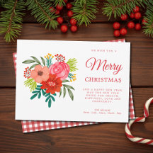 Elegant Rustic Red Watercolor Botanical Christmas