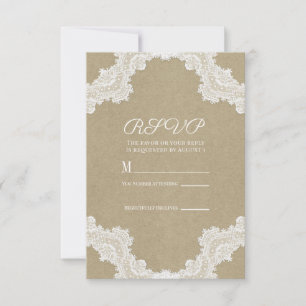 Elegant Rustic Romance White Lace & Kraft RSVP