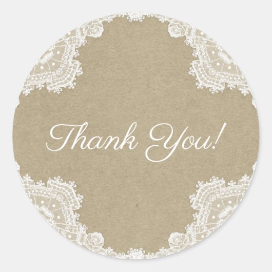 Elegant Rustic Romance White Lace & Kraft Wedding Ronde Sticker (Voorkant)