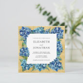 Elegant Rustic Sand Navy Blue Hydrangeas Wedding Kaart (Staand voorkant)
