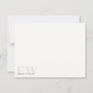 Elegant Rustic Simple Minimaal Roze Naam Monogram Notitiekaartje