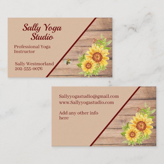 Elegant Rustic Sunflower Custom Visitekaartje (Voorkant / Achterkant)