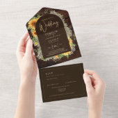 Elegant Rustic Sunflower en Lace Wedding Invite All In One Uitnodiging (Afscheurbaar)