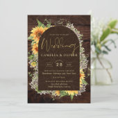 Elegant Rustic Sunflower en Lace Wedding Invite Kaart (Staand voorkant)