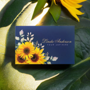 Elegant Rustic Sunflower Eucalyptus Business Visitekaartje