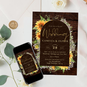 Elegant Rustic Sunflowers and Lace Wedding Invite Kaart