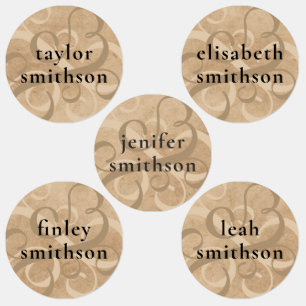 Elegant Rustic Swirly Taupe Add Jouw naam School Labels
