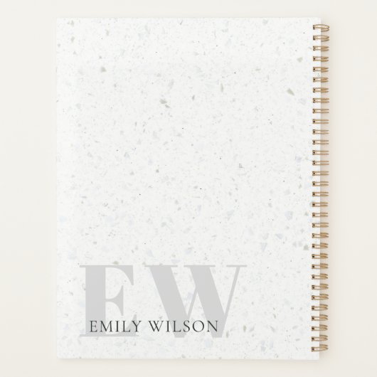 Elegant Rustic Terrazzo Stone Grey Name Monogram Planner (Achterkant)