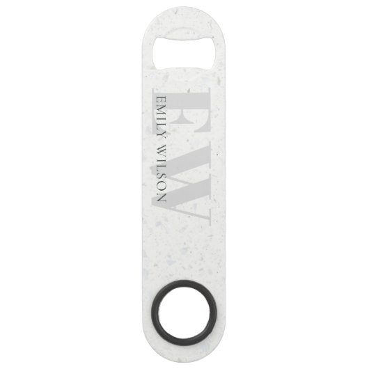 Elegant Rustic Terrazzo Stone Grey Name Monogram Speed Flessenopener (Achterkant)