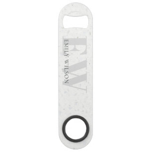 Elegant Rustic Terrazzo Stone Grey Name Monogram Speed Flessenopener