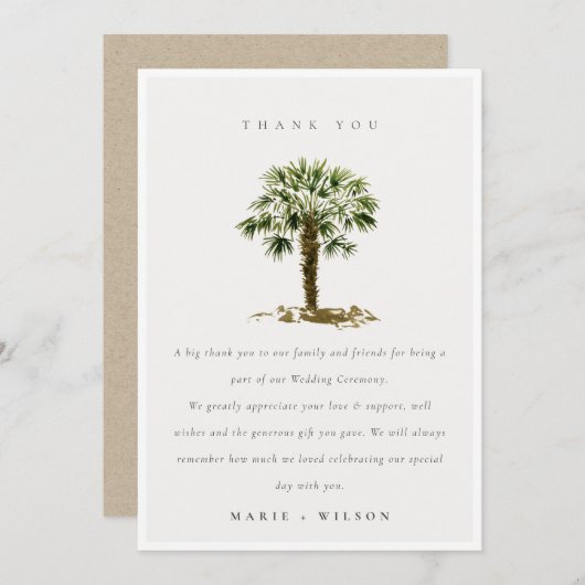 Elegant Rustic Tropical Beach Palm Trees Wedding Bedankkaart (Voorkant / Achterkant)