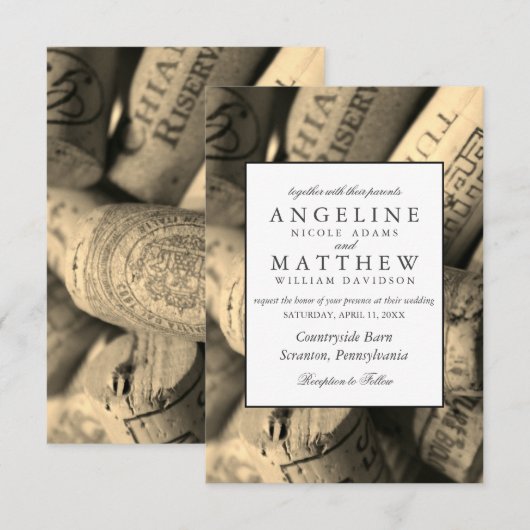 Elegant Rustic Vineyard & Wine Cork Wedding Card Kaart (Voorkant / Achterkant)