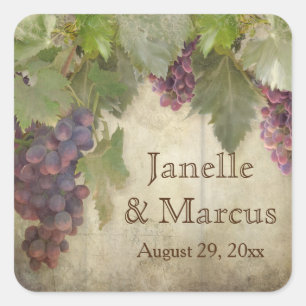 Elegant Rustic Vineyard Winery Fall Wedding Seal Vierkante Sticker