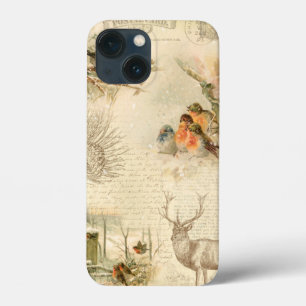 Elegant Rustic Vintage Kerstland Collage iPhone 13 Mini Hoesje