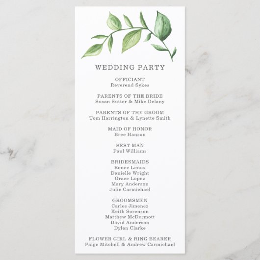 Elegant Rustic Waterverf Greenery Wedding Programma (Achterkant)