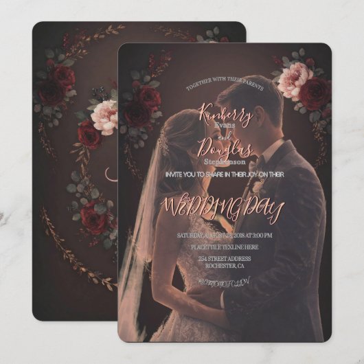 Elegant Rustic Wedding Day Romantic Invitation (Devant / Derrière)