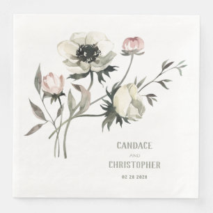 Elegant Rustic White Anemones Floral Servet