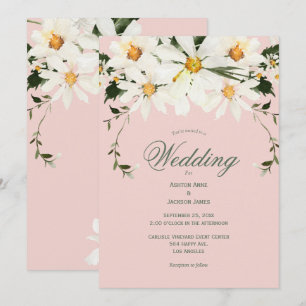 Elegant Rustic White Daisies Modern Pink Wedding Kaart