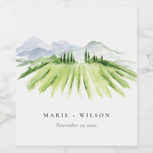 Elegant Rustic Winery Vineyard Mountain Wedding Wijn Etiket (Enkel label)