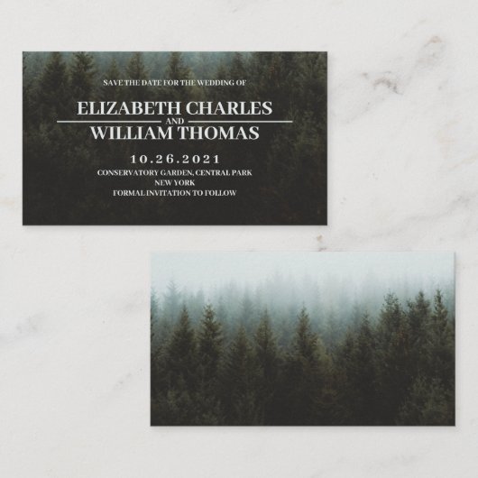 Elegant Rustic Winter Forest Save the Date Card Informatiekaartje (Voorkant / Achterkant)