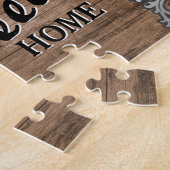 Elegant Rustic Wood Aangepaste Familienaam Legpuzzel (Zijkant)